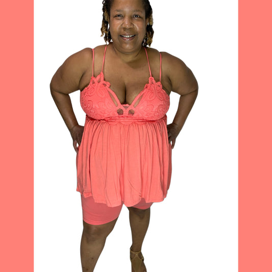 Sexy Deep Coral 2 Piece Short Set