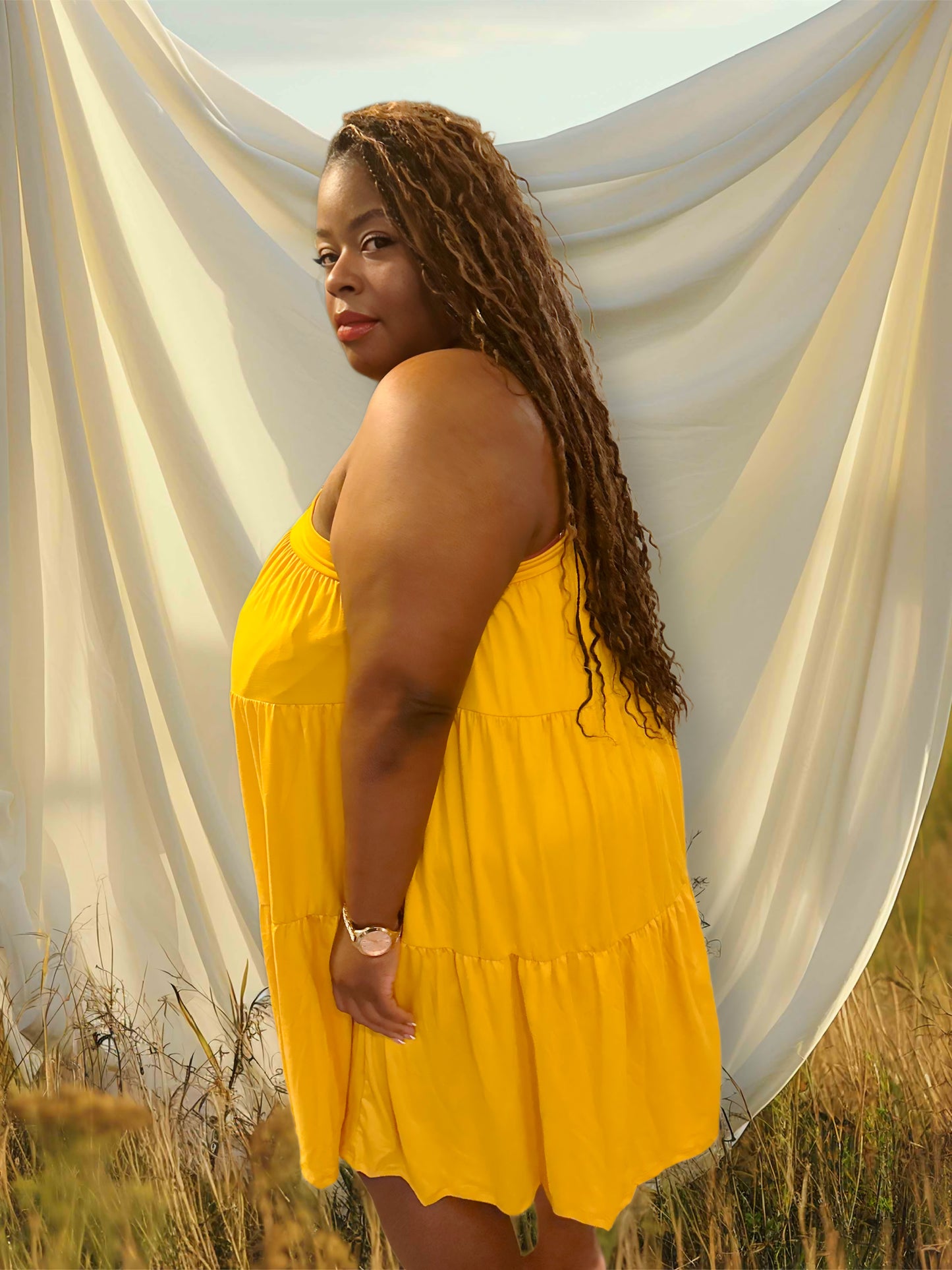 Mustard Yellow One Shoulder Strap Dress