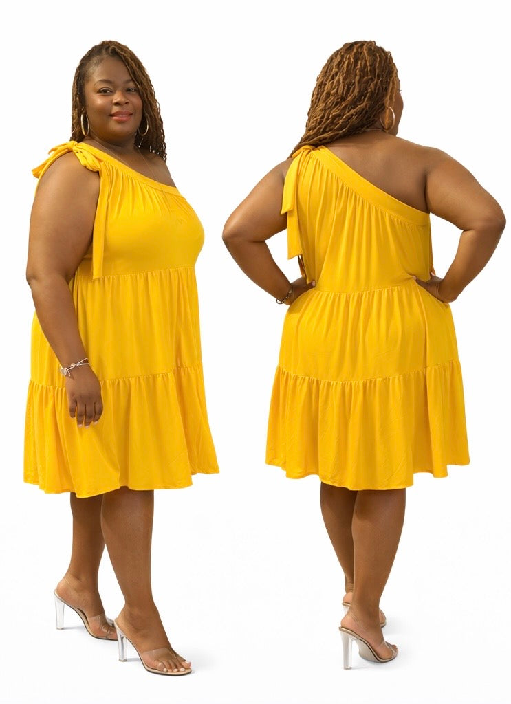 Mustard Yellow One Shoulder Strap Dress