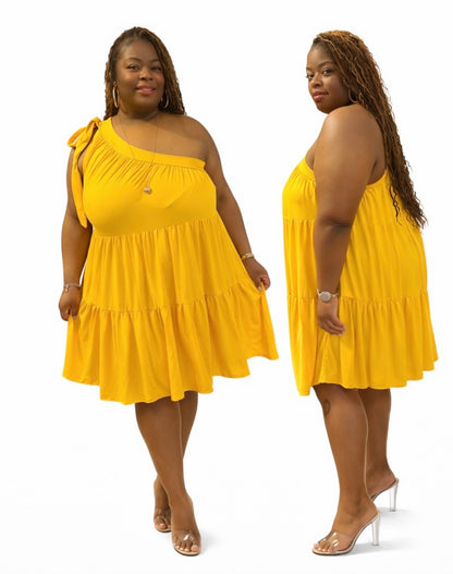 Mustard Yellow One Shoulder Strap Dress