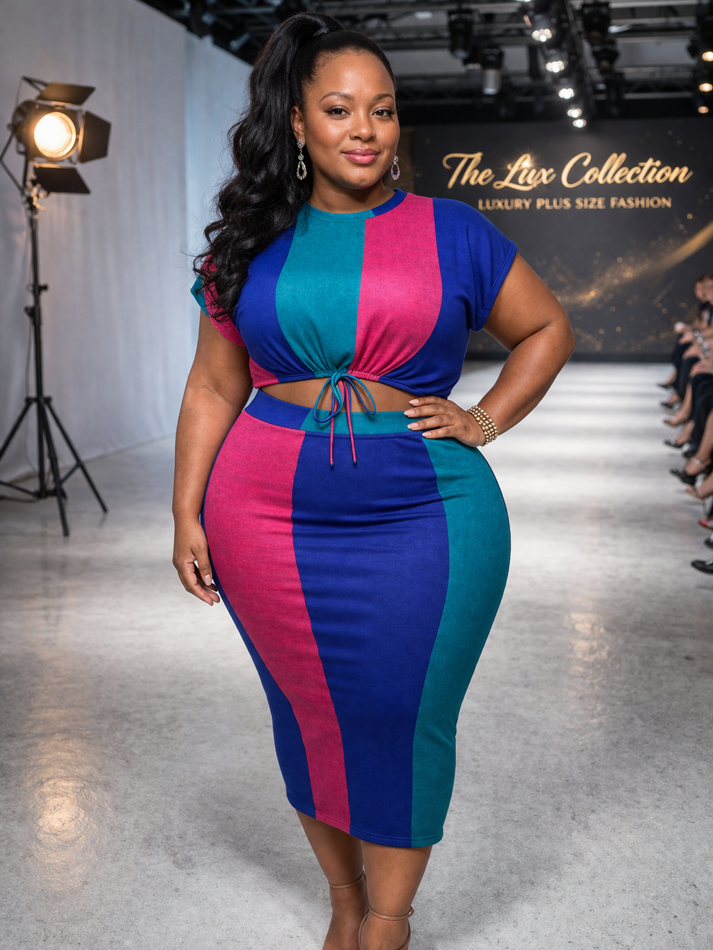 2 Piece Color Block Skirt Set