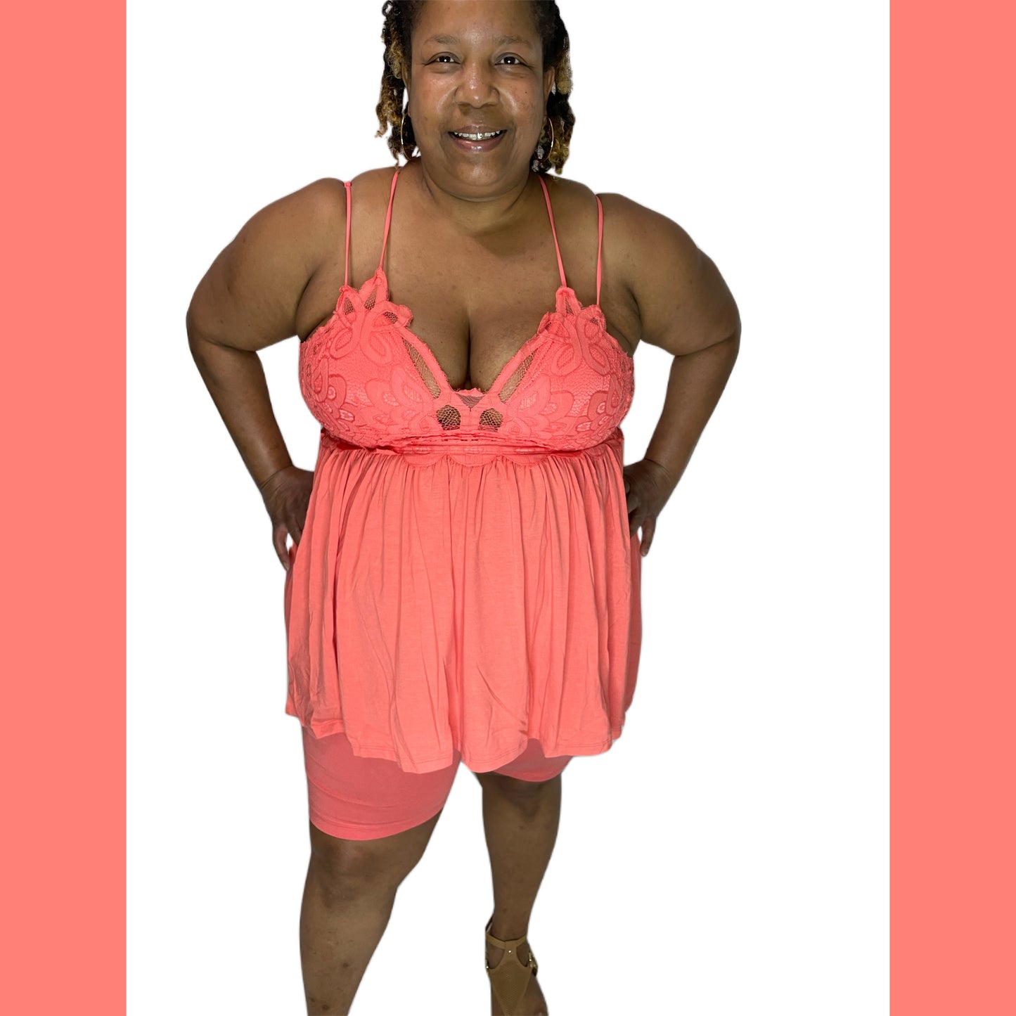 Sexy Deep Coral 2 Piece Short Set